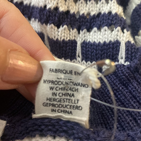 JOIE Striped Knit Crochet Sleeveless Long Dress Navy Blue & White Large NWT - Picture 8 of 11